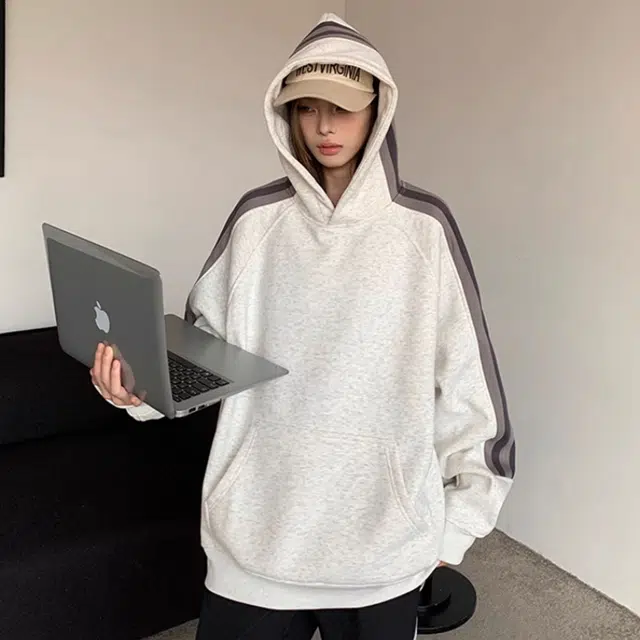 徐百货 美式潮牌全棉拼色插肩袖连帽上衣百搭情侣款加绒显瘦内搭帽衫卫衣 男女同款