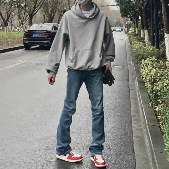 徐百货 美式弯刀直筒裤美式高街裤子高个子直筒微喇裤潮流百搭牛仔裤 男女同款