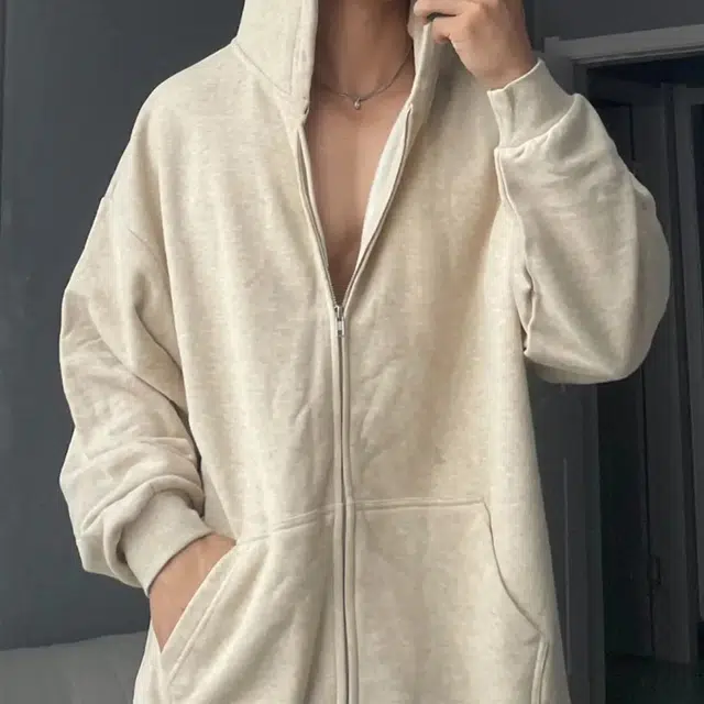 徐百货 美式复古高街潮流设计感双拉链重磅连帽春秋季简约纯色慵懒风百搭卫衣 男女同款