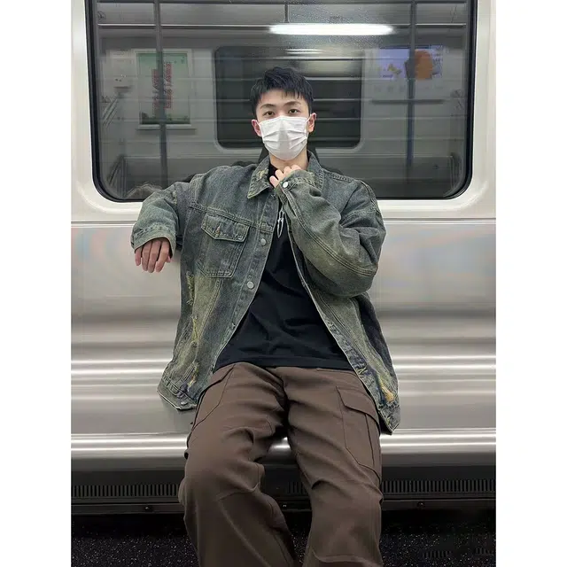 徐百货 高街痞帅春秋美式水洗做旧飞行员夹克复古潮牌牛仔外套 男女同款
