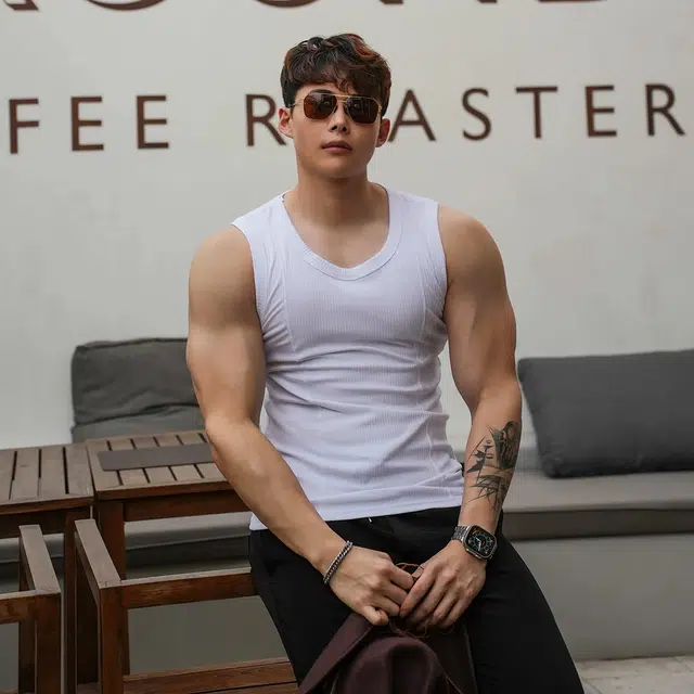 徐百货 美式健身运动坎肩汗衫背面纯色修身螺纹弹性无袖背心 男女同款