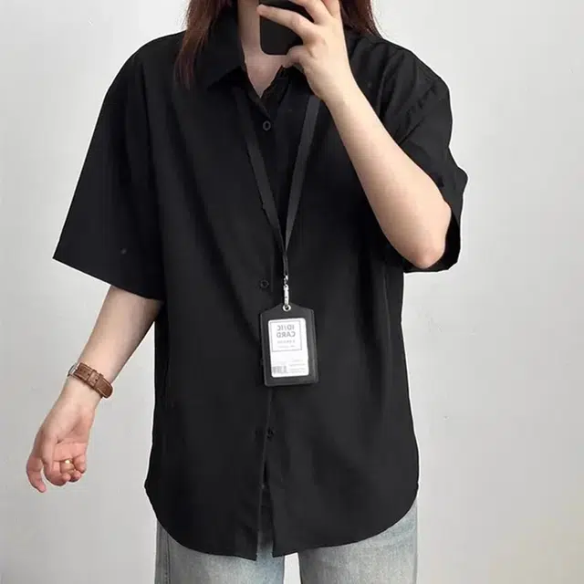 徐百货 美式复古纯色冰丝短袖夏季潮流薄款宽松通勤休闲衬衣外套高级感叠穿速干防晒衬衫 男女同款