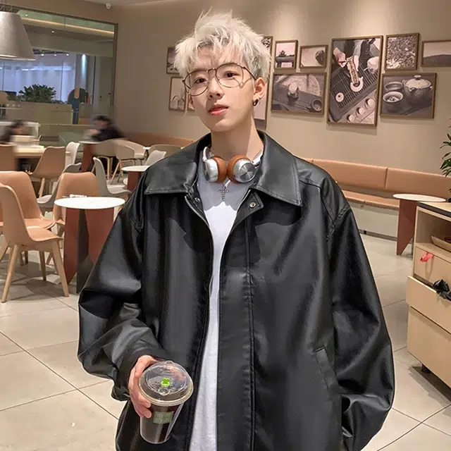 徐百货 美式春秋高街痞帅大码宽松休闲棒球服皮夹克外套舒适潮流百搭皮衣 男女同款