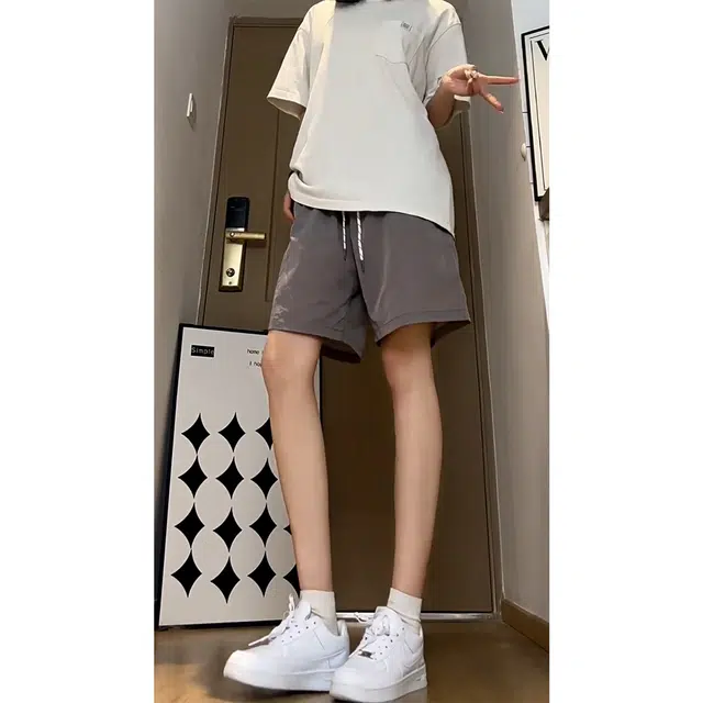 徐百货 美式潮牌冰丝夏季薄款透气速干运动裤大码宽松直筒五分中裤休闲短裤 男女同款