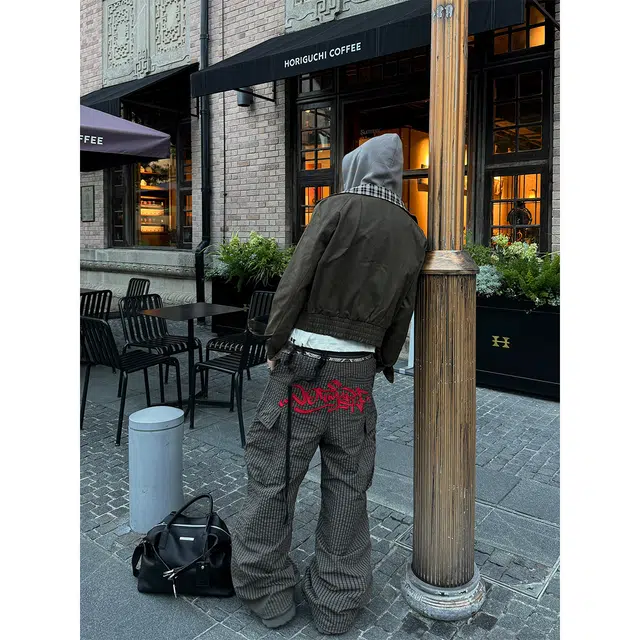 徐百货 美式复古假两件格纹拼接外套男春秋季高级感短款立领百搭工装夹克 男女同款