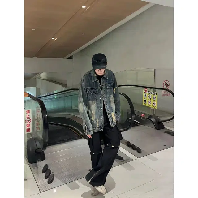 徐百货 美式水洗春秋高街复古做旧工装夹克潮牌百搭休闲上衣牛仔外套 男女同款