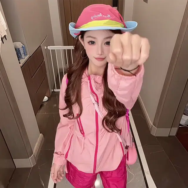 徐百货 多巴胺粉色轻量薄款防晒衣夏季冰丝速干连帽外套旅游户外骑行运动穿搭防晒服 男女同款