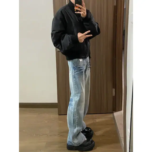 徐百货 美式潮牌设计感水洗宽松休闲潮流百搭直筒长裤牛仔裤 男女同款