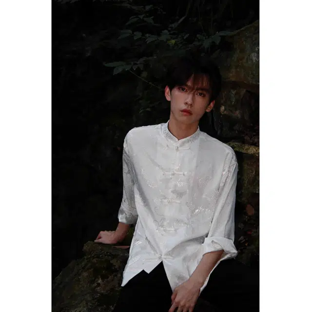 徐百货 新中式复古盘扣长袖春秋季潮牌唐装汉服龙纹提花衬衣外套衬衫 男女同款