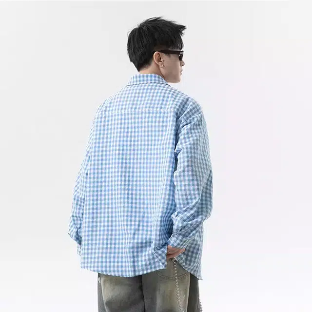 徐百货 美式腊肠狗刺绣格子防晒复古格纹衬衣高级感青少年外套潮流百搭宽松舒适衬衫 男女同款