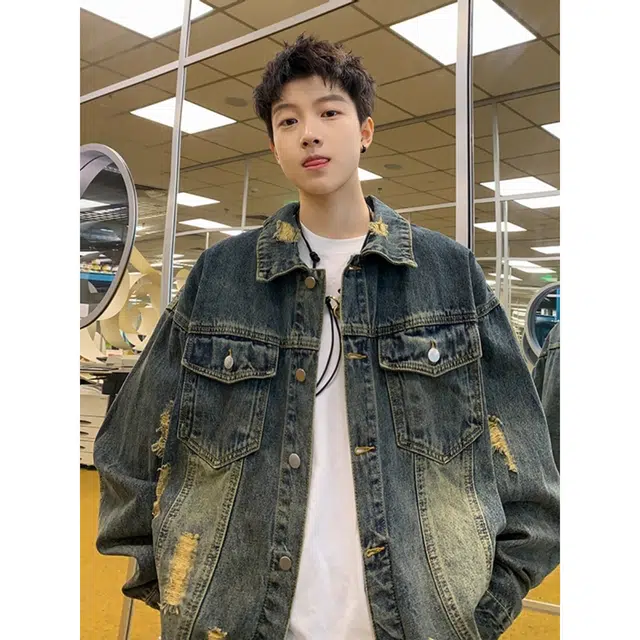 徐百货 美式水洗做旧潮牌复古破洞设计感休闲潮流百搭宽松舒适牛仔外套 男女同款