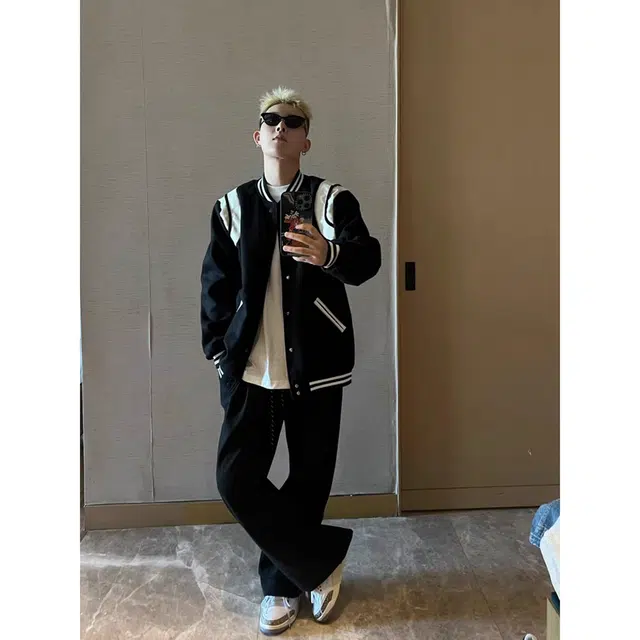 徐百货 美式复古情侣款棒球服黑白拼接外套宽松飞行服潮流百搭舒适夹克 男女同款