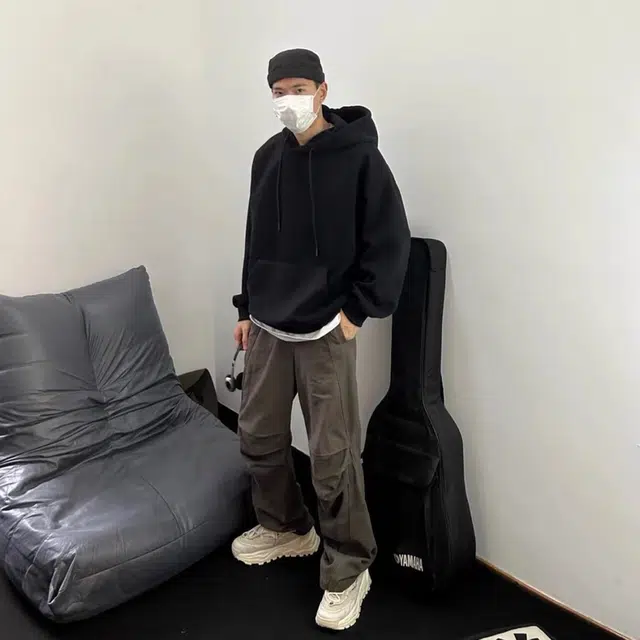 徐百货 连帽纯色宽松慵懒风潮流极简百搭长袖上衣卫衣 男女同款
