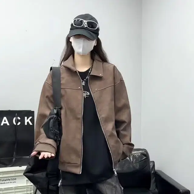 徐百货 美式复古铆钉夹克春秋潮牌翻领短款高级感机车外套情侣皮衣 男女同款