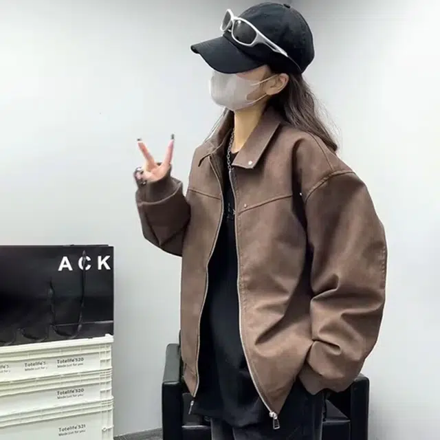 徐百货 美式复古铆钉夹克春秋潮牌翻领短款高级感机车外套情侣皮衣 男女同款