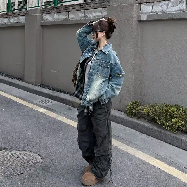 徐百货 美式高街水洗做旧飞行员夹克复古潮牌百搭上衣潮流牛仔外套 男女同款