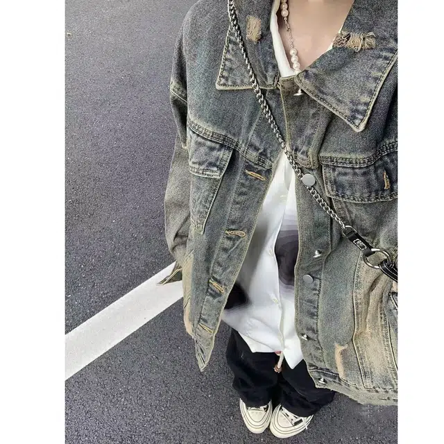 徐百货 美式水洗磨破春秋季复古做旧上衣高街痞帅夹克长袖牛仔外套 男女同款