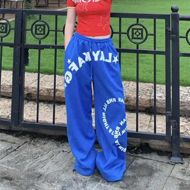 徐百货 美式潮牌嘻哈字母印花阔腿拖地长裤廓形垂坠感卫裤宽松舒适潮流百搭针织运动裤 男女同款