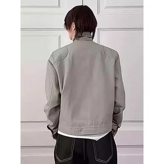 徐百货 美式高街潮牌百搭立领解构飞机扣短款春秋季潮流复古做旧高级感底上衣牛仔外套 男女同款