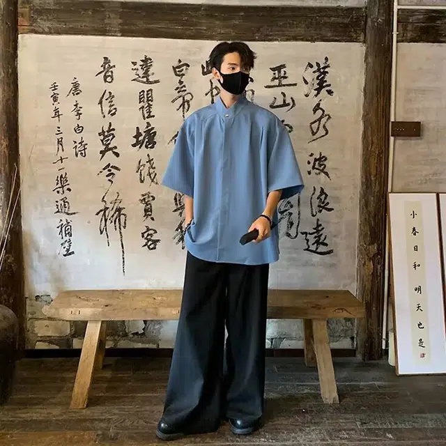 徐百货 新中式立领个性设计感痞帅青年短袖衬衫 男女同款