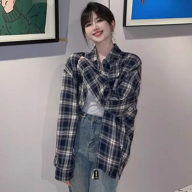 徐百货 格纹港风复古冷淡风长袖防晒痞帅唯美显瘦时尚百搭设计感格子外套衬衫 男女同款