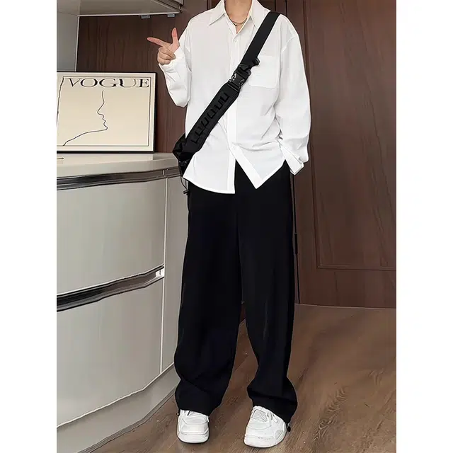 徐百货 美式痞帅垂感成熟稳重百搭纯色舒适长袖衬衫 男女同款