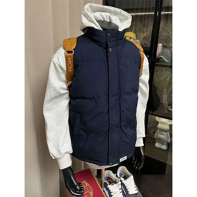 徐百货 美式高街潮牌百搭休闲纯色马甲叠穿搭配潮流无袖外穿背心立领棉坎肩外套棉服 男女同款