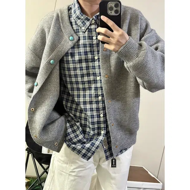 徐百货 老钱风纽扣圆领宽松上衣男春秋季休闲简约慵懒风百搭开衫外套毛衣 男女同款