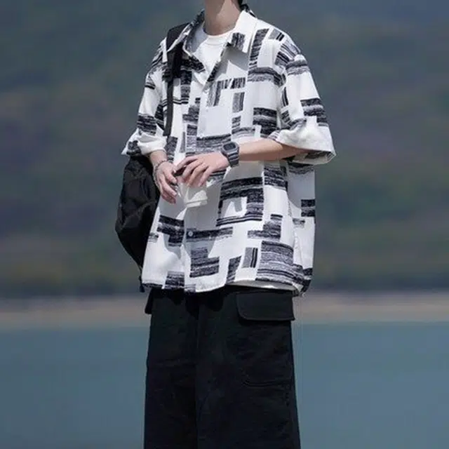 徐百货 日系小清新潮流百搭冰丝透气短袖夏季半袖大码宽松外套衬衫 男女同款