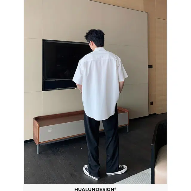 徐百货 新中式立领冰丝短袖高级感穿搭国风设计感工装五分袖上衣衬衫 男女同款