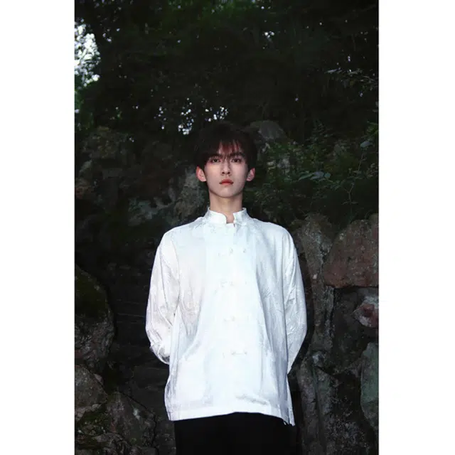 徐百货 新中式复古盘扣长袖春秋季潮牌唐装汉服龙纹提花衬衣外套衬衫 男女同款