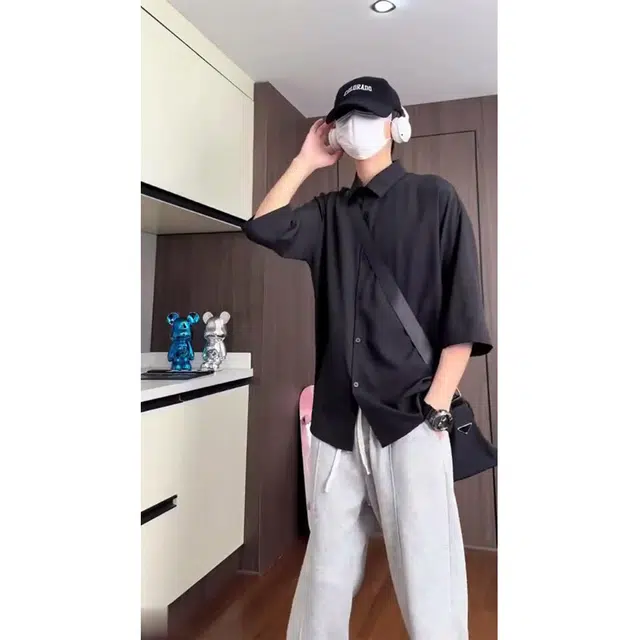 徐百货 美式冰丝夏季垂感高级感痞帅短袖衬衫 男女同款