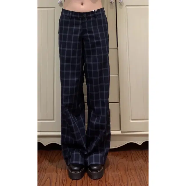 徐百货 美式设计感复古蓝格纹裤辣妹宽松直筒阔腿裤潮流百搭舒适休闲裤 男女同款