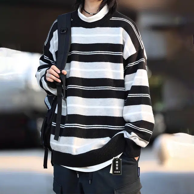 徐百货 美式复古慵懒条纹套头痞帅潮牌简约休闲毛衣 男女同款