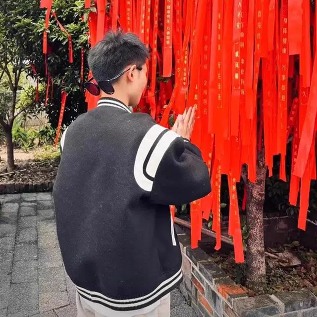 徐百货 美式复古情侣款棒球服黑白拼接外套宽松飞行服潮流百搭舒适夹克 男女同款