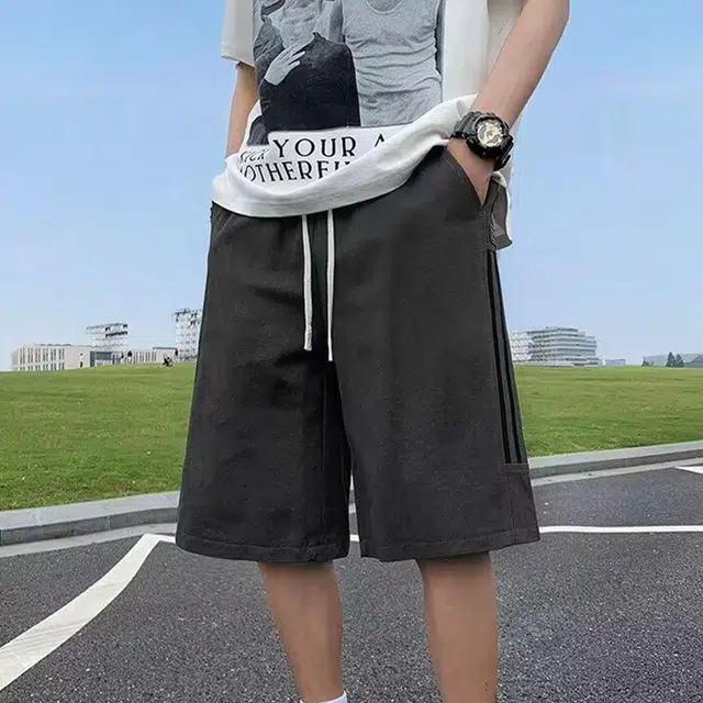 徐百货 美式潮牌复古三条杠设计感户外登山宽松大码五分中裤夏季休闲短裤 男女同款