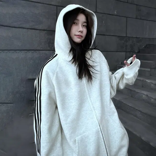 徐百货 美式三条杠条纹开衫上衣穿搭高街休闲连帽外套复古宽松百搭长袖卫衣 男女同款