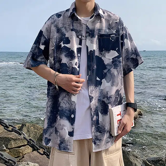 徐百货 薄款透气夏威夷沙滩衬衣痞帅大码宽松外套潮流百搭短袖衬衫 男女同款