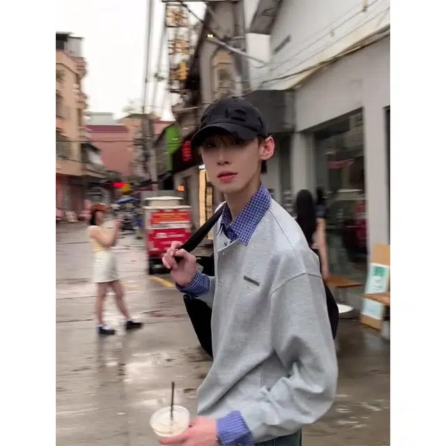 徐百货 学院风假两件高级感翻领卫衣春秋潮牌设计感小众长袖内搭打底衫衬衫 男女同款