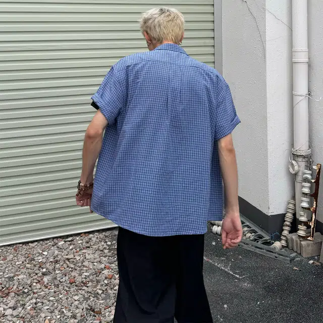 徐百货 设计感学院风少年感冰丝叠穿高级感潮牌短袖衬衫 男女同款 蓝色