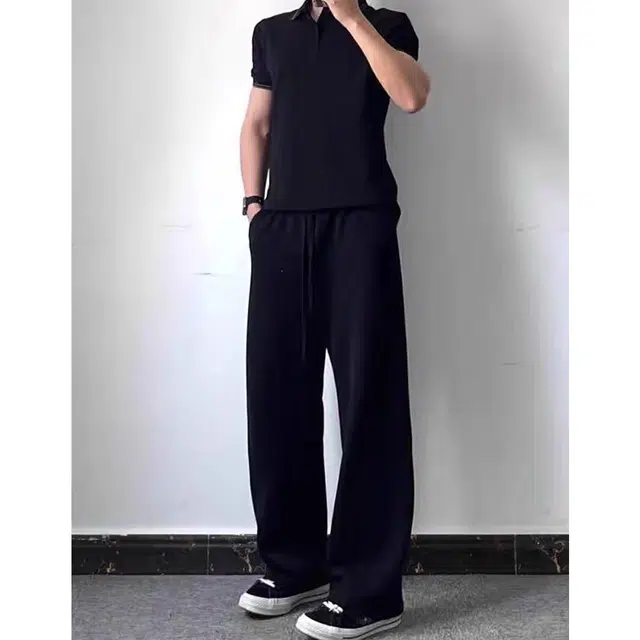 徐百货 美式高街弯刀剪裁拼接宽松垂感直筒裤解构主义阔腿裤潮流百搭针织运动裤 男女同款