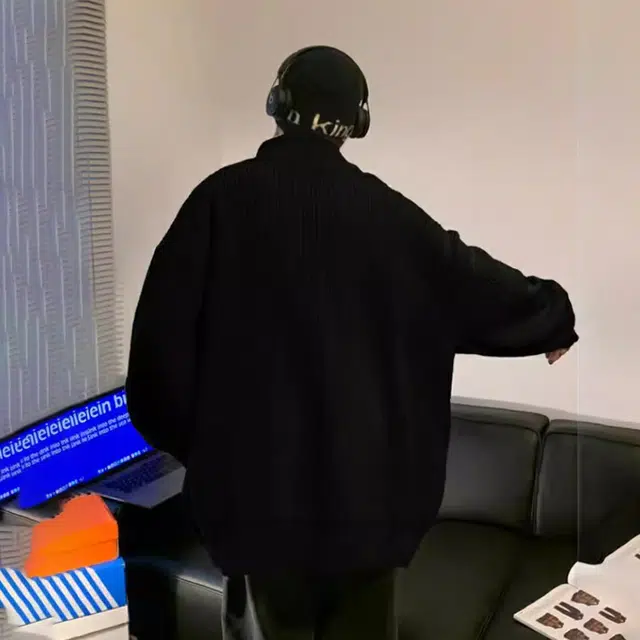 徐百货 美式双拉链开衫立领慵懒风高级感小众设计感上衣夹克外套潮流百搭毛衣 男女同款