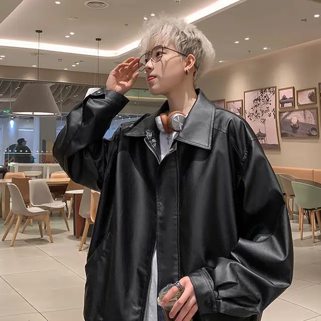 徐百货 美式春秋高街痞帅大码宽松休闲棒球服皮夹克外套舒适潮流百搭皮衣 男女同款
