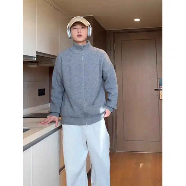 徐百货 美式复古双拉链开衫立领卫衣慵懒风氛围感外套潮流百搭宽松舒适毛衣 男女同款