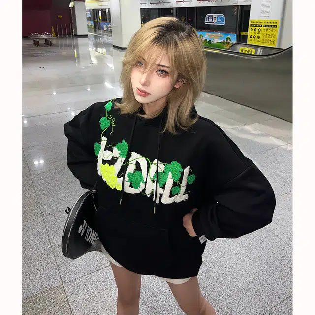 徐百货  美式高街葡萄网球刺绣连帽卫衣百搭休闲时尚设计感潮流外套上衣外套棒球服 男女同款