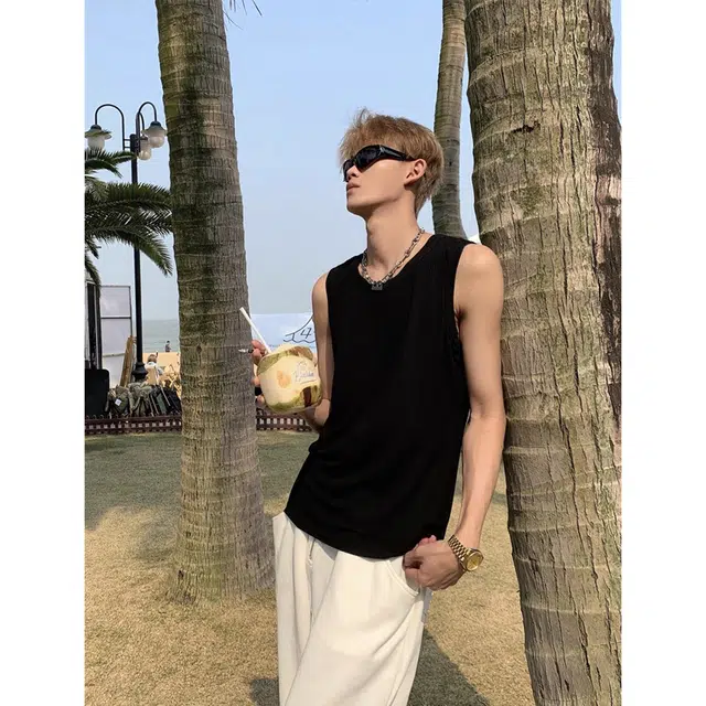 徐百货 美式潮牌纯色休闲百搭运动训练健身背心 男女同款