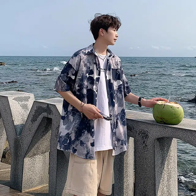 徐百货 薄款透气夏威夷沙滩衬衣痞帅大码宽松外套潮流百搭短袖衬衫 男女同款