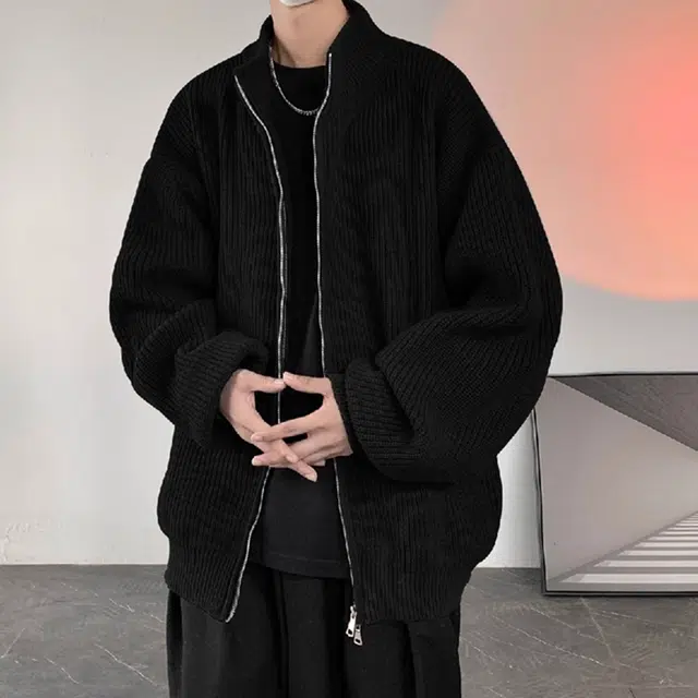 徐百货 美式复古设计感拉链开衫外套休闲高级感立领日系慵懒风针织衫潮流百搭宽松舒适夹克 男女同款