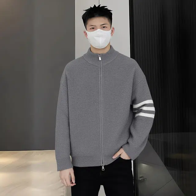 徐百货 美式复古双拉链立领开衫外套慵懒高级感轻熟风宽松三条杠上衣潮流百搭舒适卫衣 男女同款