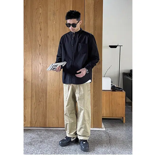 徐百货 美式潮牌简约休闲百搭圆领潮流宽松纯棉韩版时尚长袖上衣衬衫 男女同款